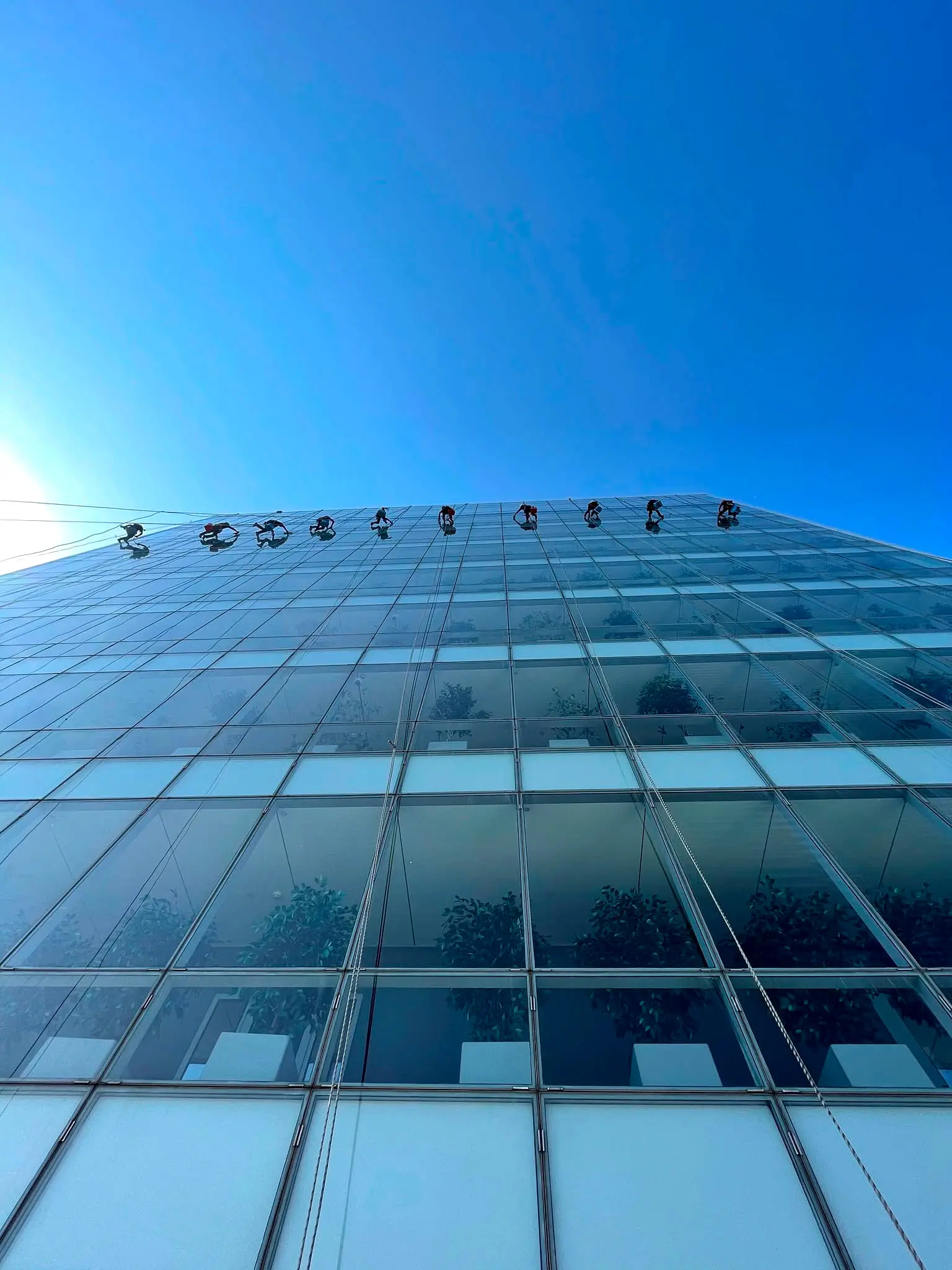 İple erişimle dış cephe cam temizliği · Levent, İstanbul